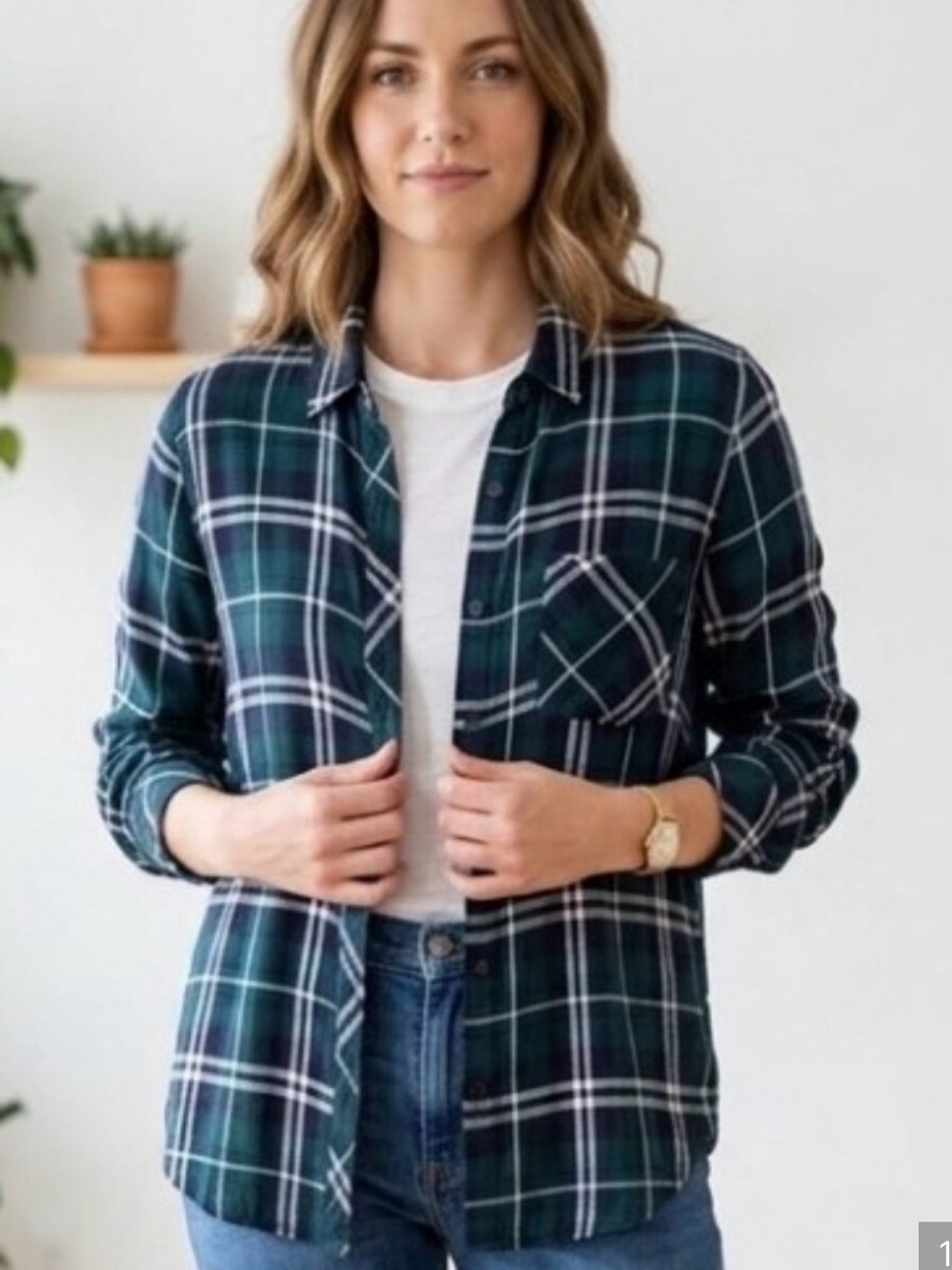 Rails Navy, Green & White Plaid Button-Down Shirt